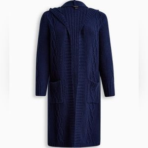 NWT Torrid Blue Cable Hooded Coatigan Cardigan Size 1 - 14/16